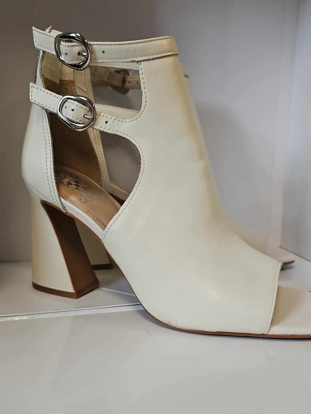 Vince Camuto Cream Open-Toe Double Buckle Block Heels 9.5